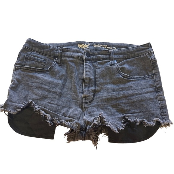 Black Washed Stretch High Rise Jean Shorts - Picture 1 of 3